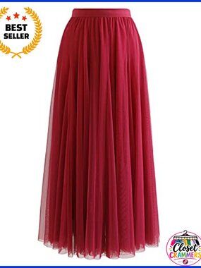 Women's Layered Mesh Tulle Maxi Skirt A-Line High Waisted Ballet Party